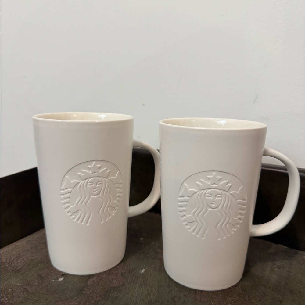 Starbucks Embossed White Mugs - Pair